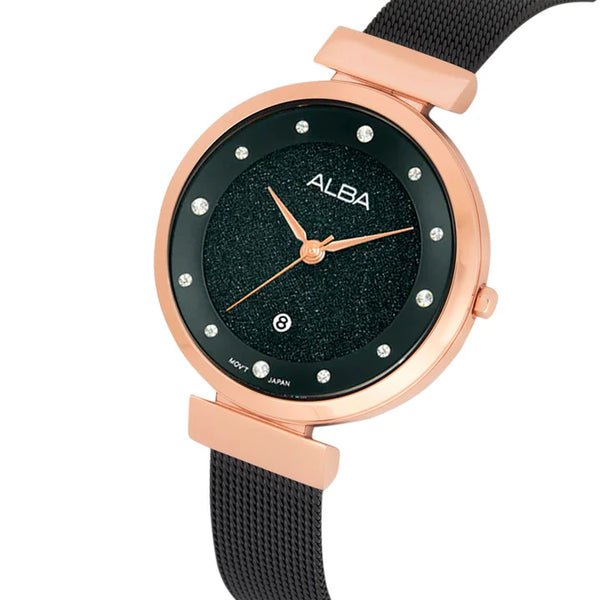 ALBA | Black Shimmer Dial with 12 Stones | Women's Watch