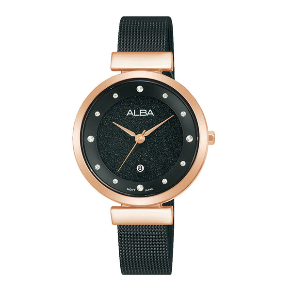 ALBA | Black Shimmer Dial with 12 Stones | Women's Watch