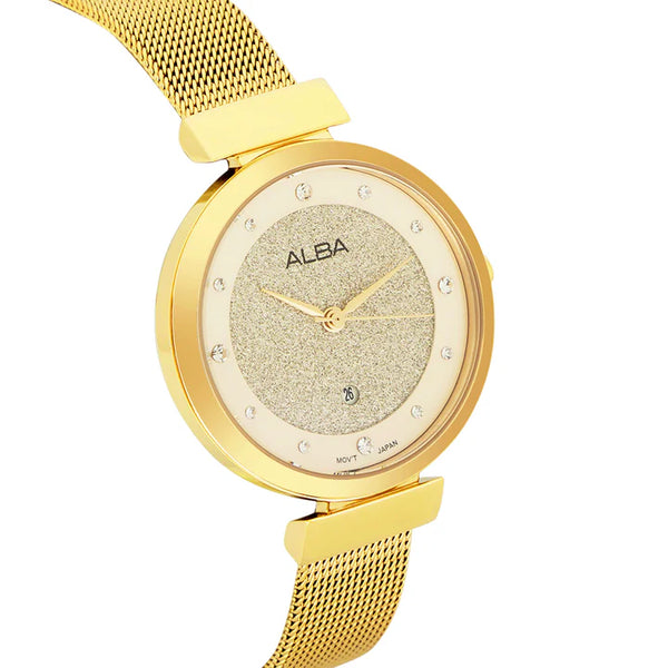 ALBA | Golden Shimmer Dial with 12 Stones | Women's Watch