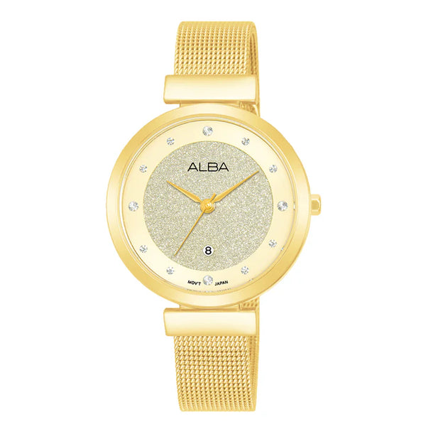 ALBA | Golden Shimmer Dial with 12 Stones | Women's Watch