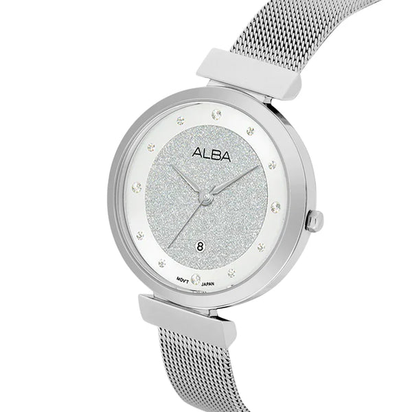 ALBA | Silver Shimmer Dial with 12 Stones | Women's Watch