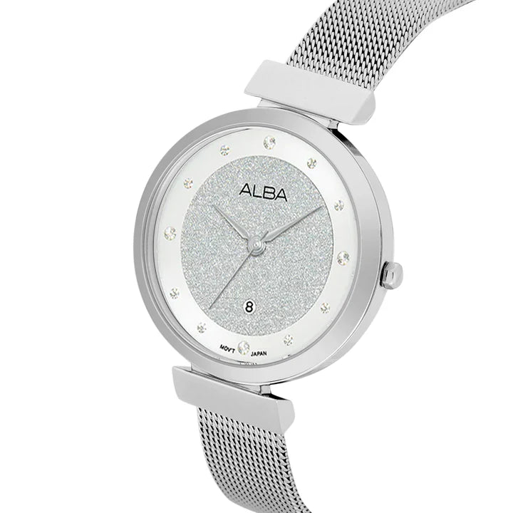 ALBA | Silver Shimmer Dial with 12 Stones | Women's Watch