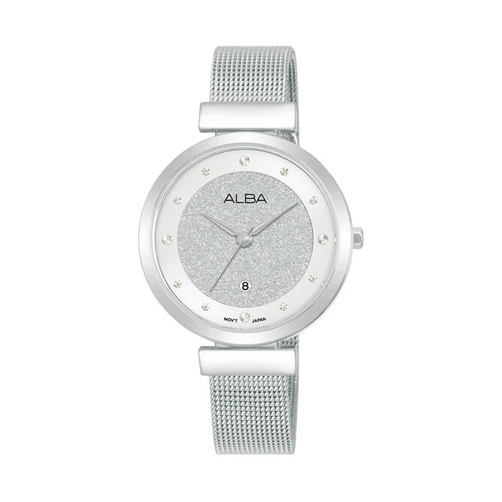 ALBA | Silver Shimmer Dial with 12 Stones | Women's Watch