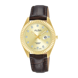 ALBA | Golden Dial With 12 Stones | Women's Watch