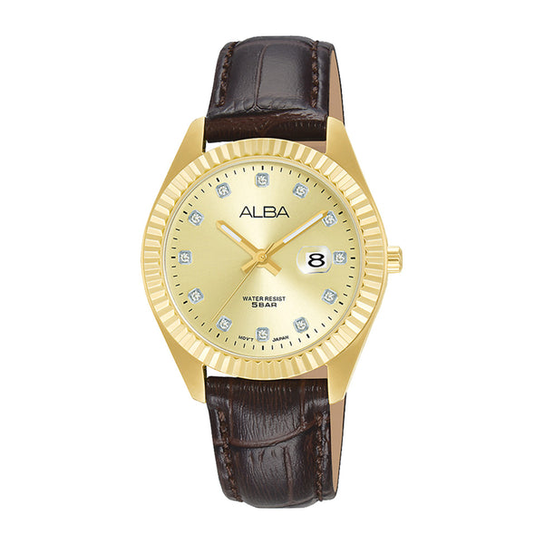 ALBA | Golden Dial With 12 Stones | Women's Watch