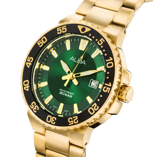 ALBA | Golden Watch With Green Dial | Men's Watch