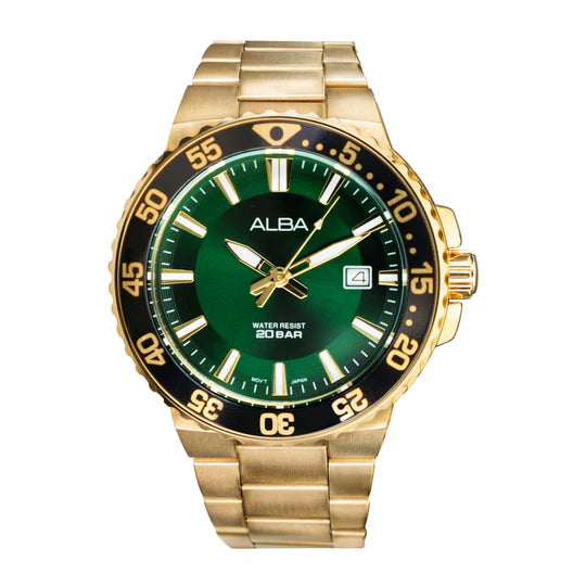 ALBA | Golden Watch With Green Dial | Men's Watch