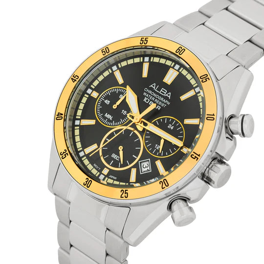 ALBA | Black Dial with Golden Bezel Chronograph | Men's Watch
