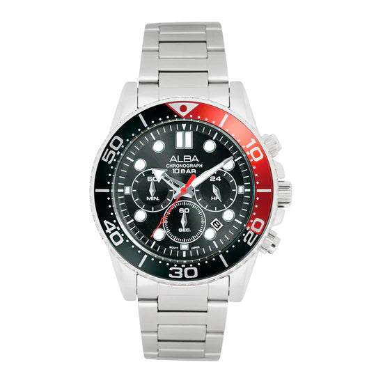 ALBA | Black Dial Chronograph with Red + Black Bezel | Men's Watch