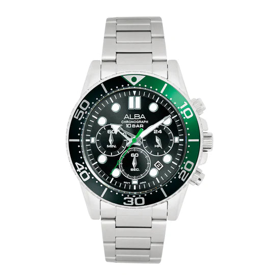 ALBA | Black Dial Chronograph with Green + Black Bezel | Men's Watch