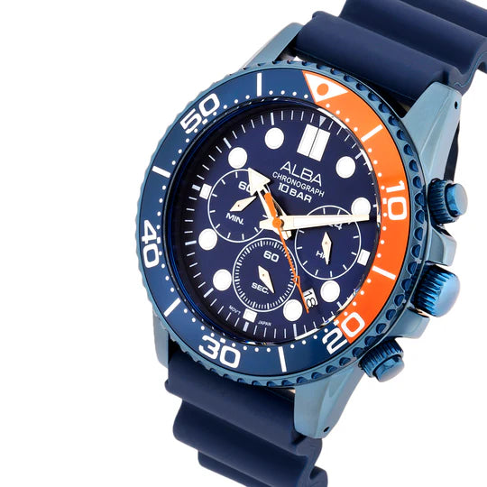 ALBA | Blue Dial Chronograph with Blue + Orange Bezel | Men's Watch