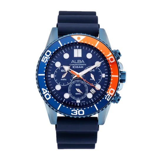 ALBA | Blue Dial Chronograph with Blue + Orange Bezel | Men's Watch